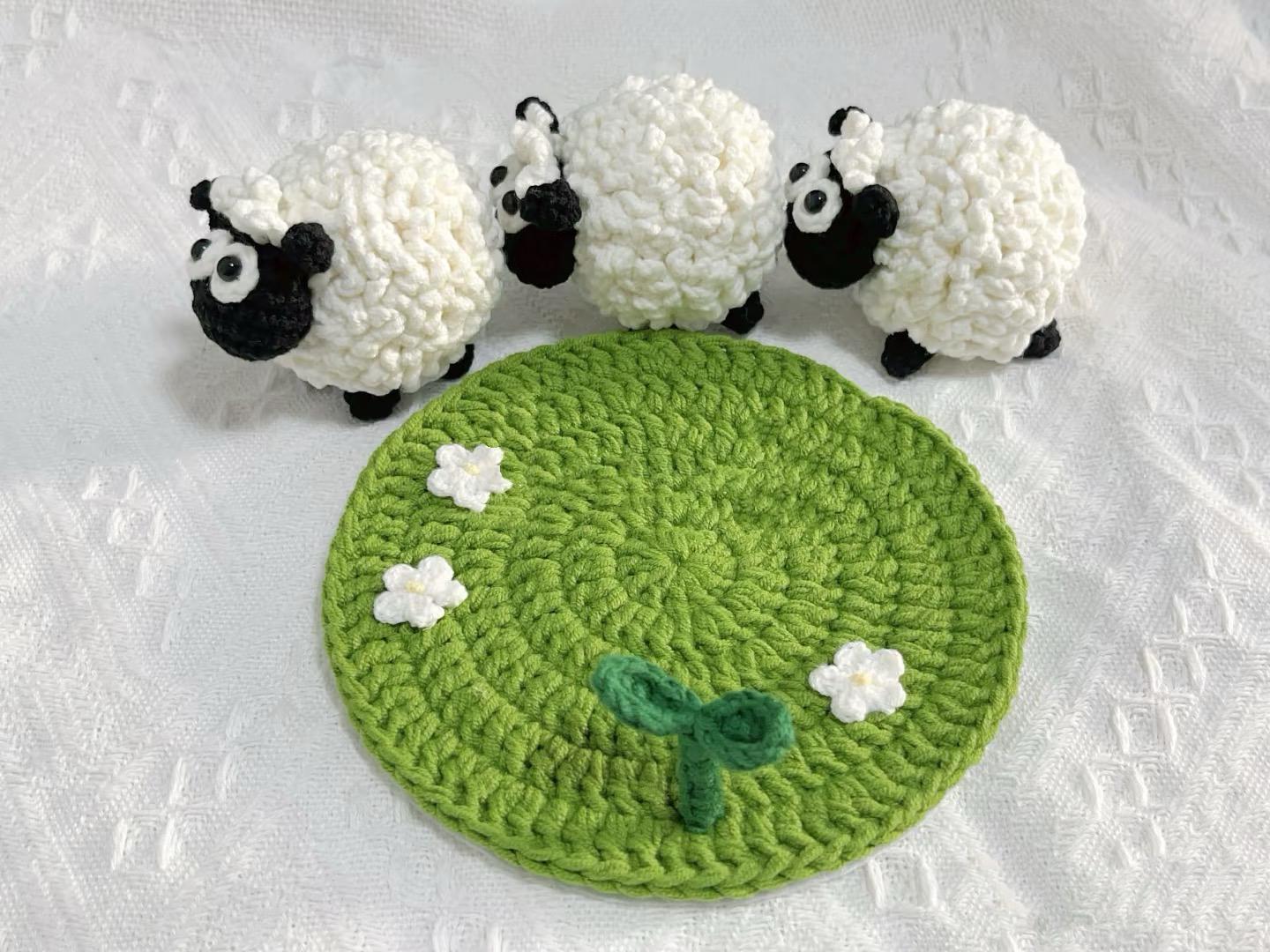 CROCHET PATTERN  - lamb and flowers Coaster Crochet Pattern, sheep Crochet, Handmade gift coasters,