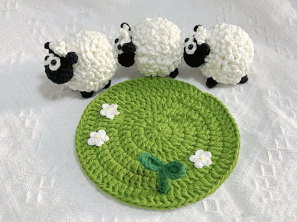 CROCHET PATTERN  - lamb and flowers Coaster Crochet Pattern, sheep Crochet, Handmade gift coasters,