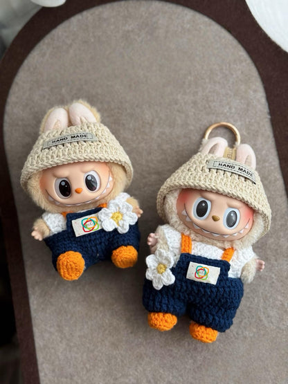 Spring Picnic 2.0 Labubu Outfit Crochet Pattern · PDF Doll Clothes · Cute Overalls & Hat · Kawaii Amigurumi Costume for Labubu Fans