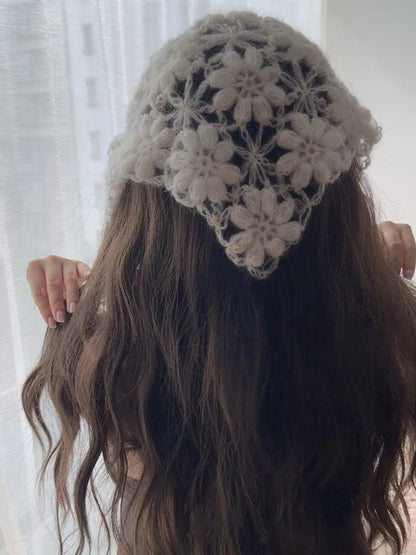 Puff Flower Crochet Bandana Pattern – Floral Triangle Head Scarf PDF