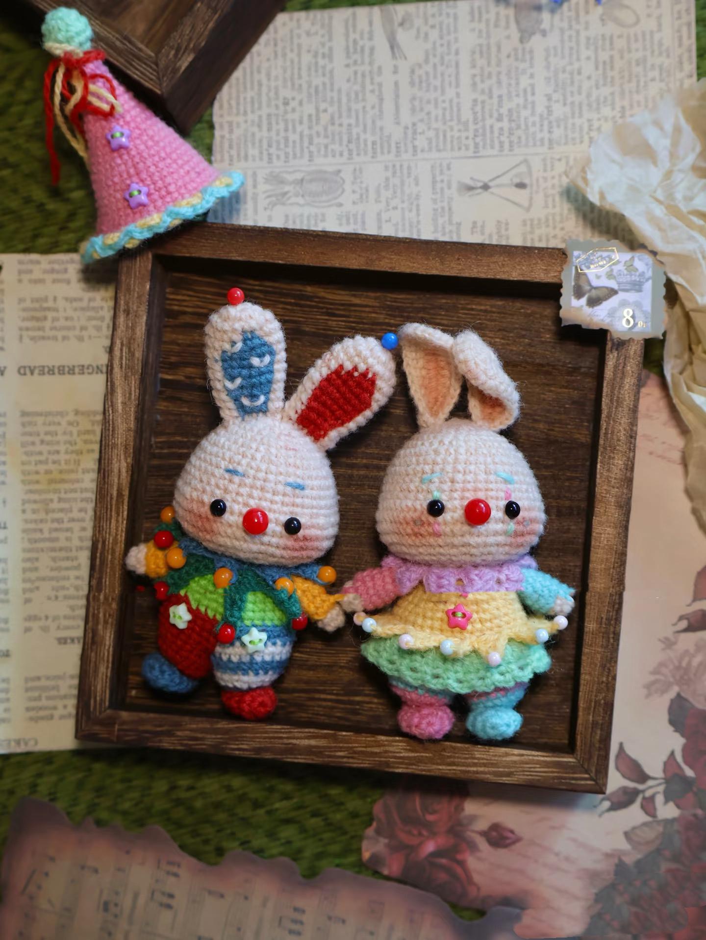 Circus Bunny Amigurumi Crochet Pattern: Patchy & Twinkle Toes, Tutorial soft toy pattern,  Baby shower,