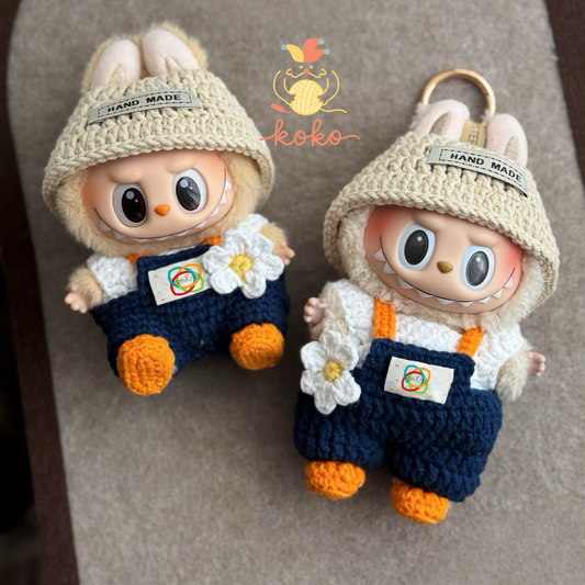 Spring Picnic 2.0 Labubu Outfit Crochet Pattern · PDF Doll Clothes · Cute Overalls & Hat · Kawaii Amigurumi Costume for Labubu Fans