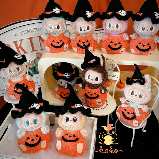 Pumpkin Labubu Crochet Pattern PDF – Halloween Witch Costume for Plush Doll – Amigurumi Outfit for Labubu Fans – Fits Labubu Gen 1/2/3