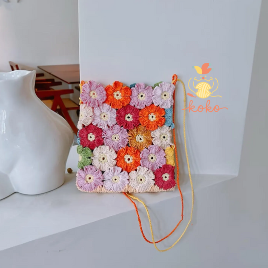 CROCHET PATTERN ⨯ Monet's Garden Flower Tote Bag, Flower Purse Crochet Pattern – Colorful Granny Square Bag – Summer Crossbody DIY Pattern