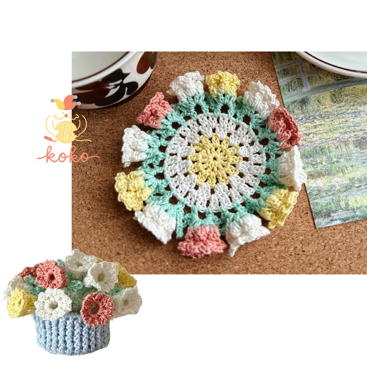 CROCHET PATTERN - Lily of the Valley Coaster Crochet Pattern, Flower Bouquet Plant Coasters ，Instant Digital Download PDF Crochet Pattern