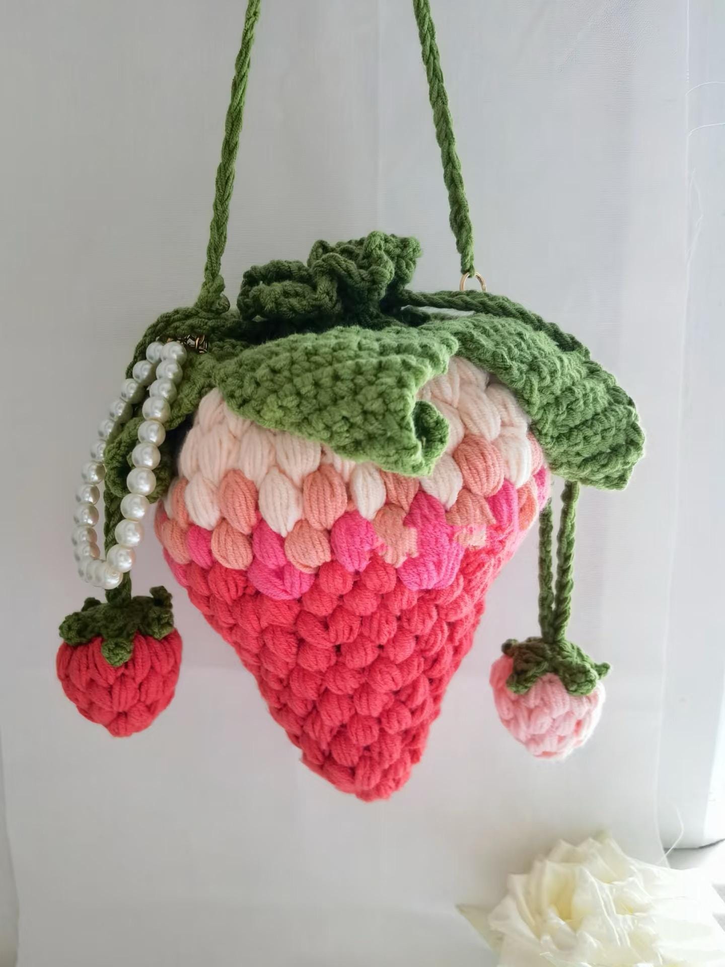 PDF Crochet Pattern, Strawberry Drawing string Pouch,