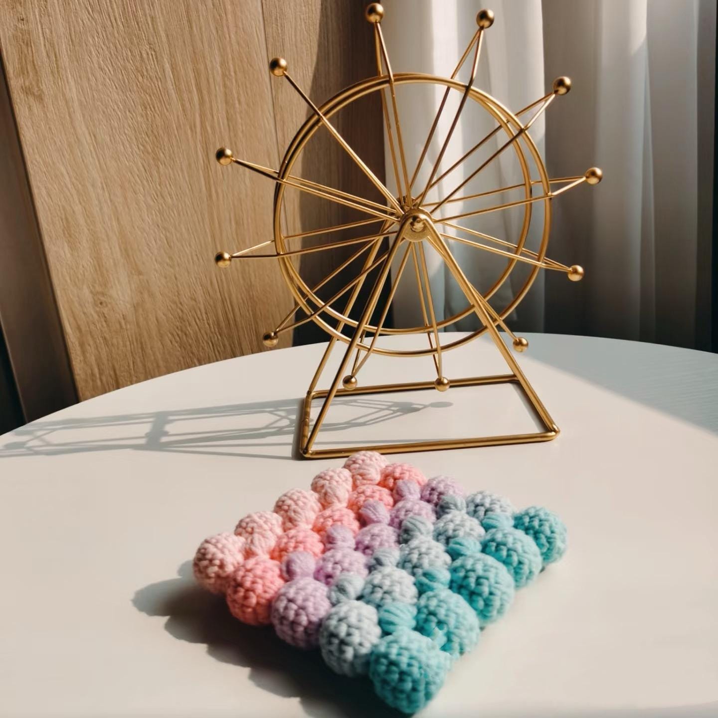 CROCHET PATTERN - Pastel Gradient Puff Ball Coaster Crochet Pattern, Flower Crochet, Handmade gift coasters,