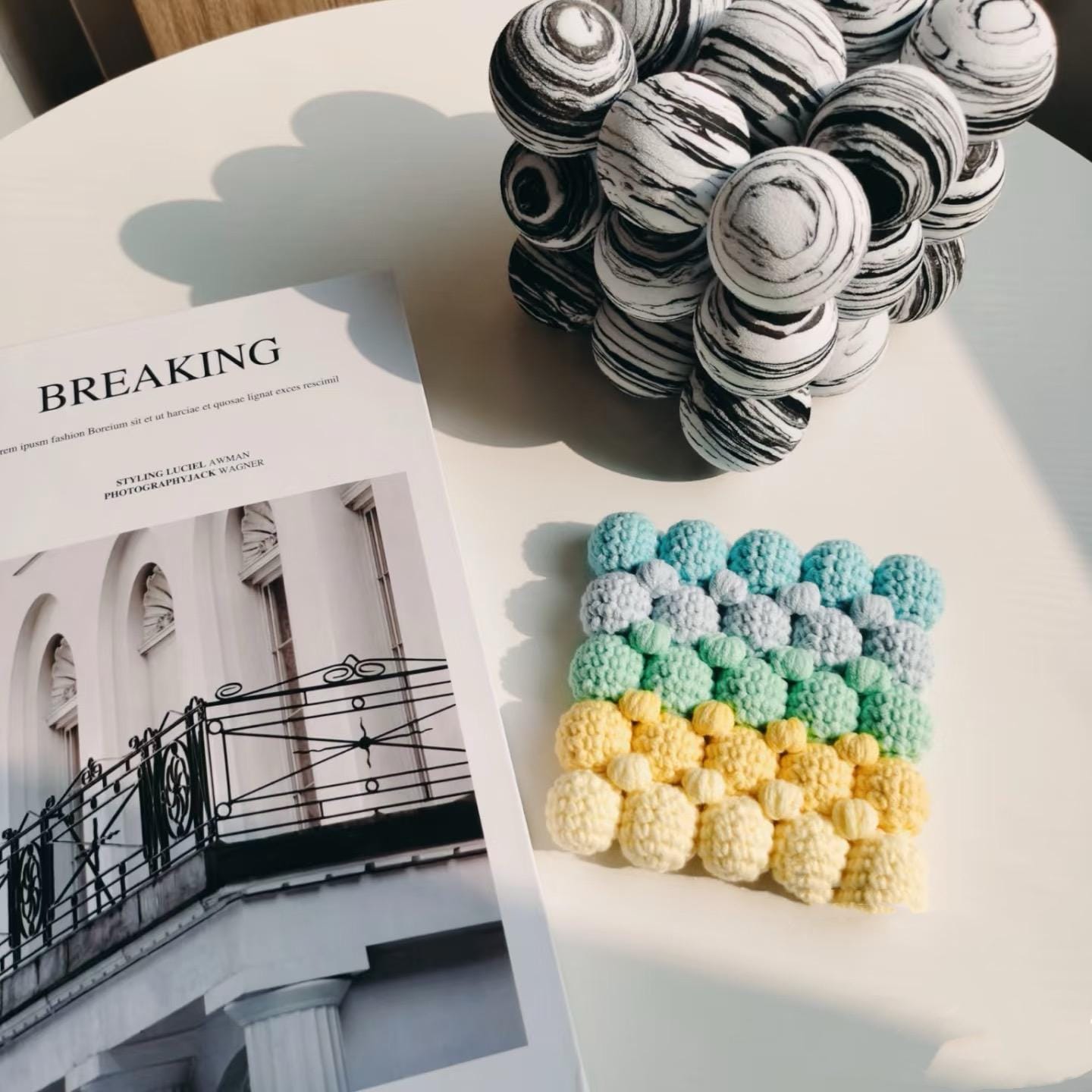 CROCHET PATTERN - Pastel Gradient Puff Ball Coaster Crochet Pattern, Flower Crochet, Handmade gift coasters,