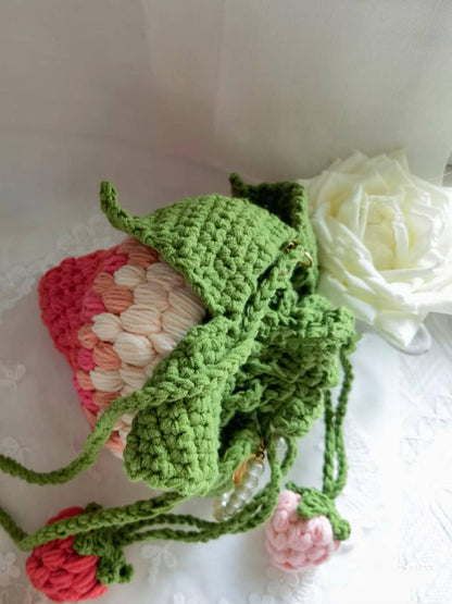PDF Crochet Pattern, Strawberry Drawing string Pouch,