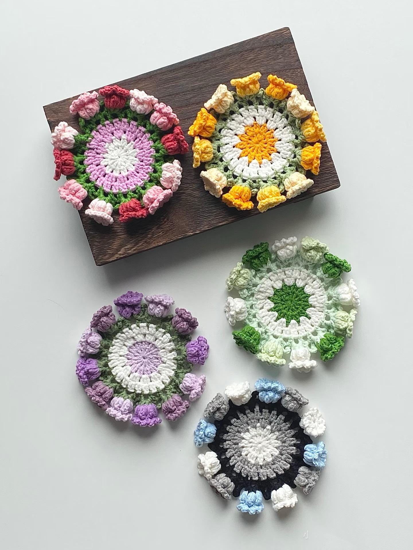 CROCHET PATTERN - Lily of the Valley Coaster Crochet Pattern, Flower Bouquet Plant Coasters ，Instant Digital Download PDF Crochet Pattern