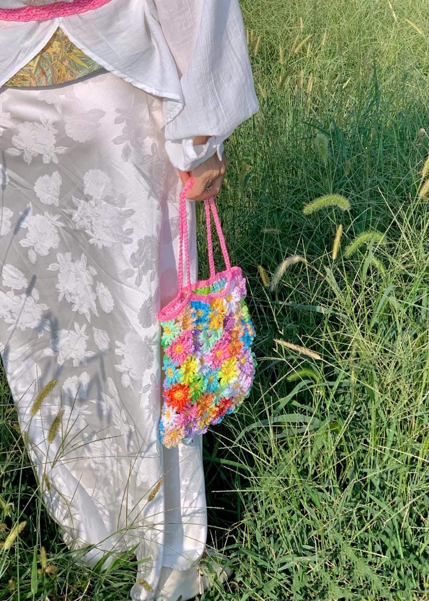 Summer Flower Tote Bag Crochet Pattern, Sunflower Crochet Bag Pattern – Colorful Flower Tote PDF – Summer Boho Festival Purse DIY Pattern