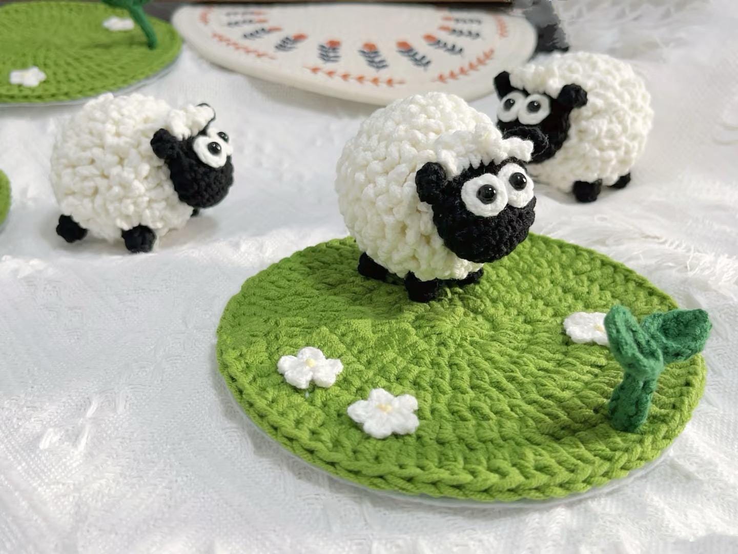 CROCHET PATTERN  - lamb and flowers Coaster Crochet Pattern, sheep Crochet, Handmade gift coasters,