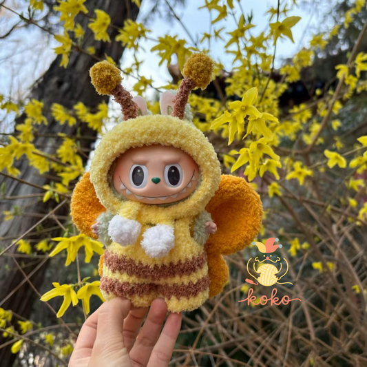 Labubu Bee Crochet Outfit Pattern – Amigurumi Doll Costume PDF – Cute Animal Dress-Up Clothes for Plush Toy – Fits Labubu Gen 1/2/3