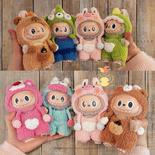 PDF+Video 8 in 1  Labubu Crochet Clothes Pattern – 8in1 Amigurumi Doll Outfits PDF Plush Costume Set –Labubu Accessories Pattern, Fits Gen 1/2/3