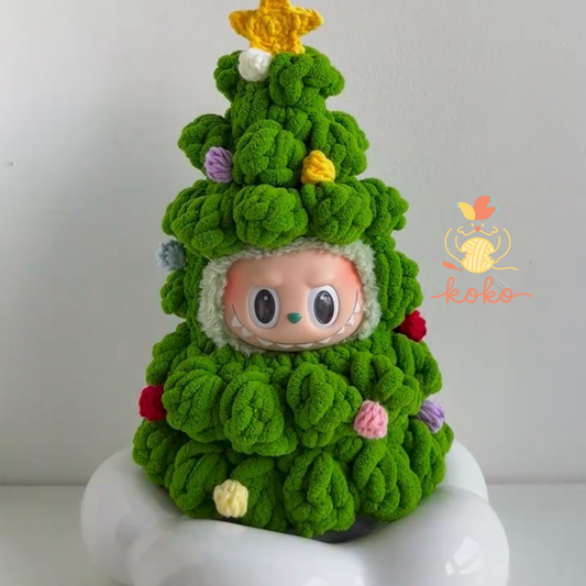 Labubu Christmas tree Crochet Outfit Pattern – Amigurumi Doll Costume PDF –Holiday Doll Outfit PDF, Plush Costume DIY for Labubu Fans