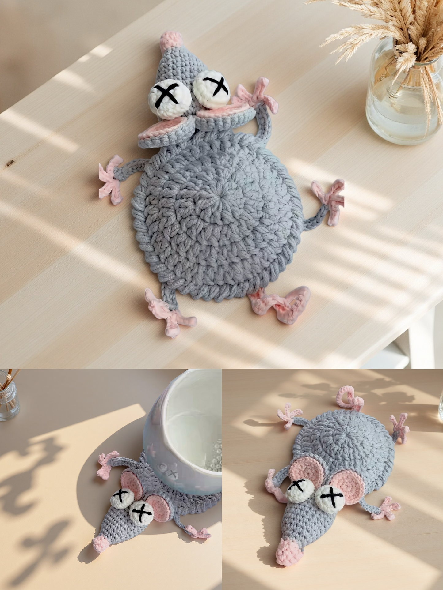 PDF+ Video 14-in-1 Animal Crochet Coaster Pattern Set, Amigurumi Mug Rug, Funny Animal Mug Rugs