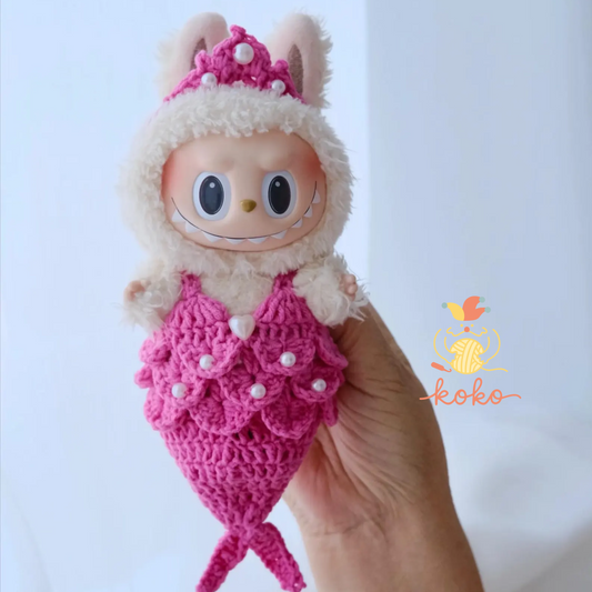 PDF+Video Labubu mermaid Outfit Crochet Pattern - Circus Doll Clothes , Colorful Plush Costume DIY for Labubu Fans, Fits Labubu Gen 1/2/3