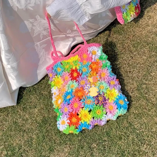 Summer Flower Tote Bag Crochet Pattern, Sunflower Crochet Bag Pattern – Colorful Flower Tote PDF – Summer Boho Festival Purse DIY Pattern