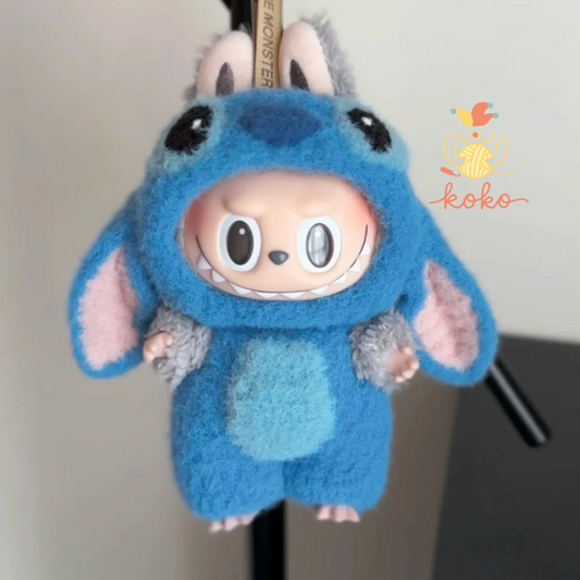 Labubu Blue Alien Crochet Outfit Pattern – Amigurumi Doll Costume PDF – Cute Animal Dress-Up Clothes for Plush Toy – Fits Labubu Gen 1/2/3