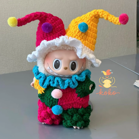 Labubu Clown Outfit Crochet Pattern - Circus Doll Clothes PDF, Colorful Plush Costume DIY for Labubu Fans, Fits Labubu Gen 1/2/3
